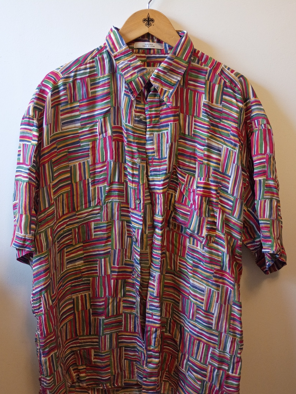 Perry Ellis Multicolor Striped Short-Sleeve Button-Down Silk Shirt